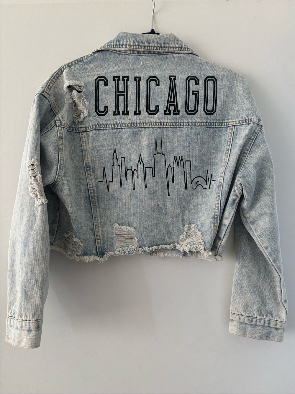 Chicago Distressed Cropped Denim Jacket - Light Blue